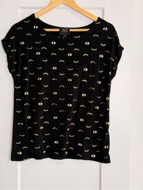💜2 for 10-W5 Black Short Sleeve Tee with Gold Eye Print